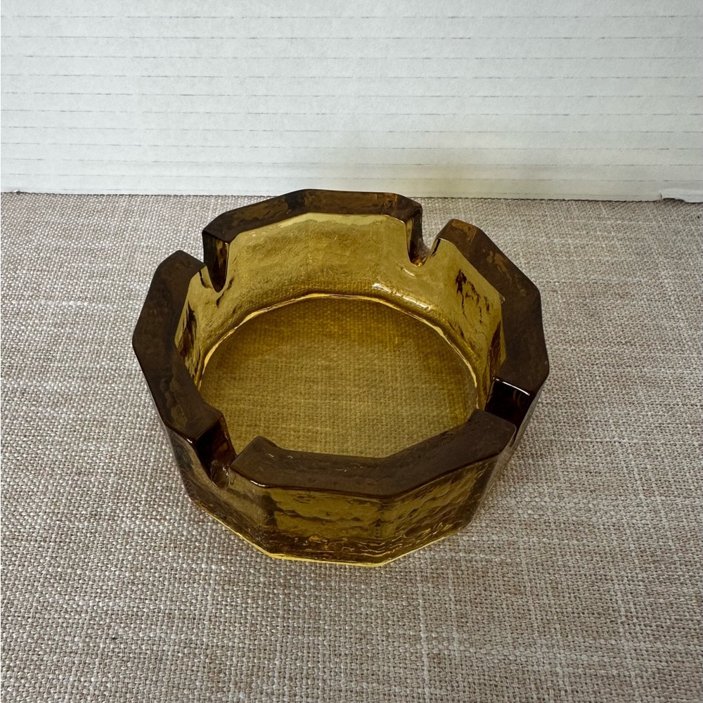 Vintage Blenko Panel Pebble Amber Glass Ashtray